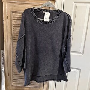 Zenana Dark Gray Knit Sweater, 100% cotton